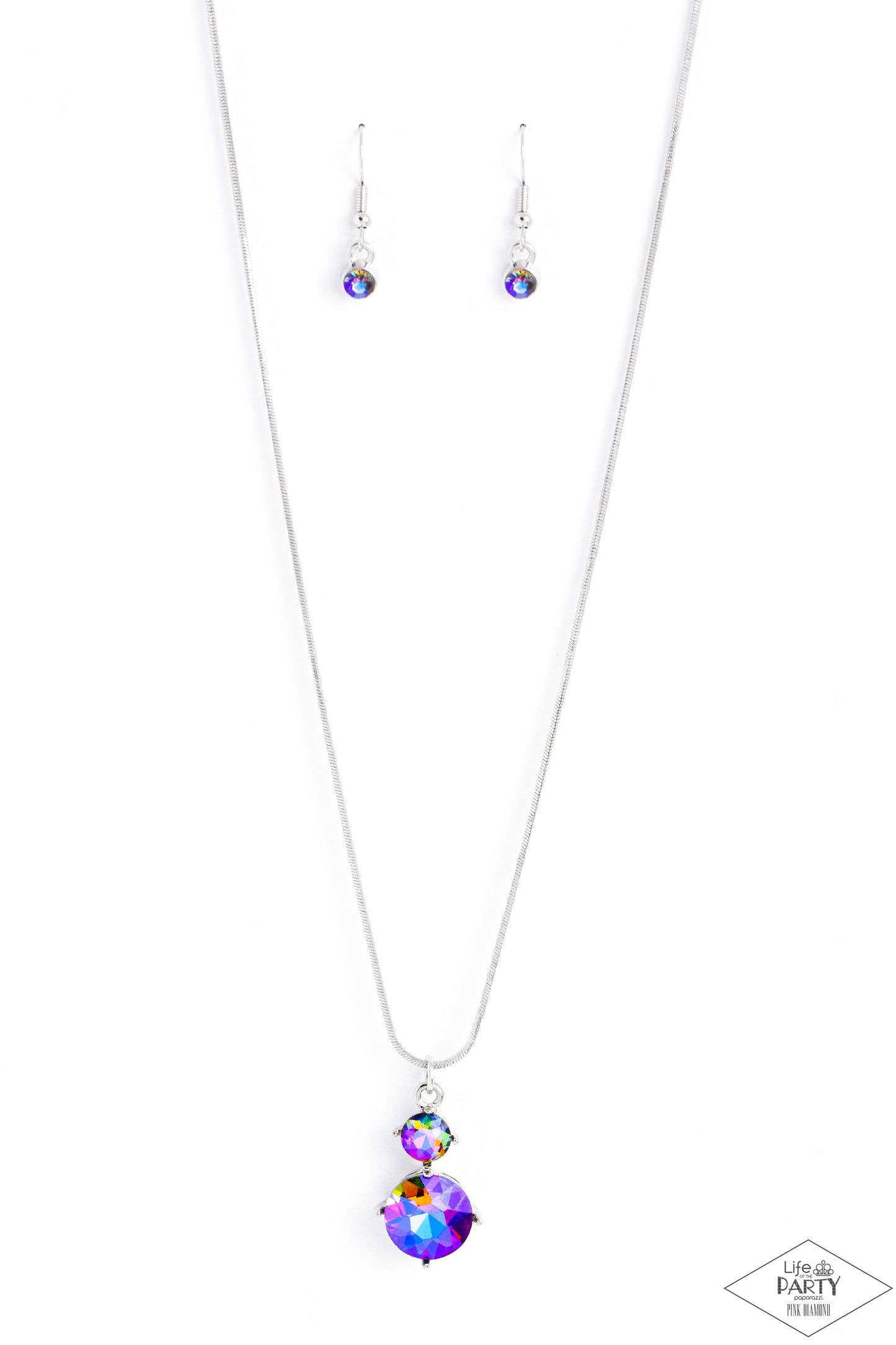 Top Dollar Diva - Multi Oil Spill Gem Pendant Silver Short Necklace - Life of the Party Pink Diamond Exclusive