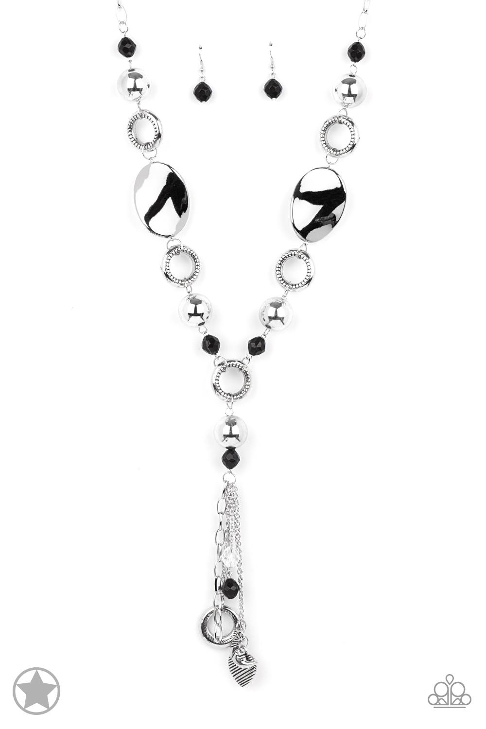 Total Eclipse of the Heart - Silver and Black Bead Charm Y Long Necklace - Blockbuster