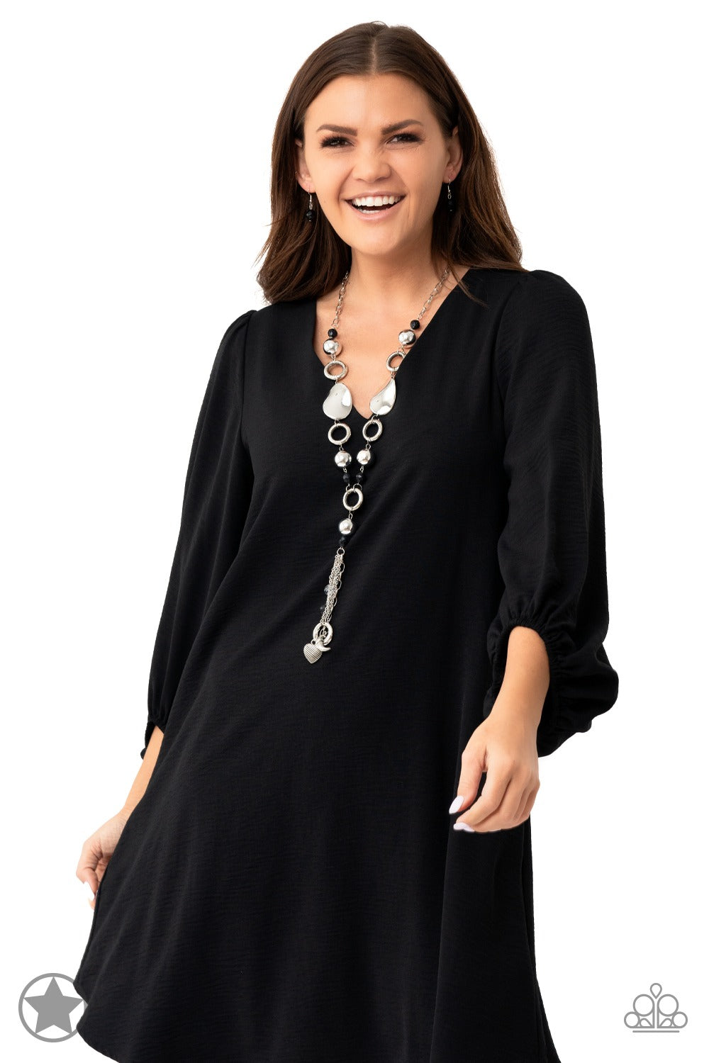 Total Eclipse of the Heart - Silver and Black Bead Charm Y Long Necklace - Blockbuster