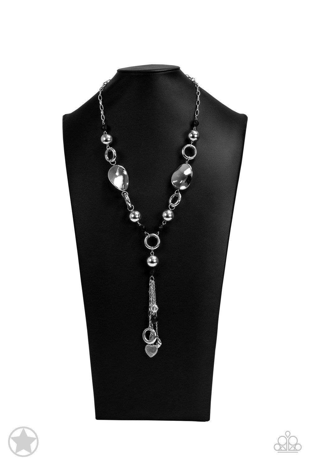 Total Eclipse of the Heart - Silver and Black Bead Charm Y Long Necklace - Blockbuster