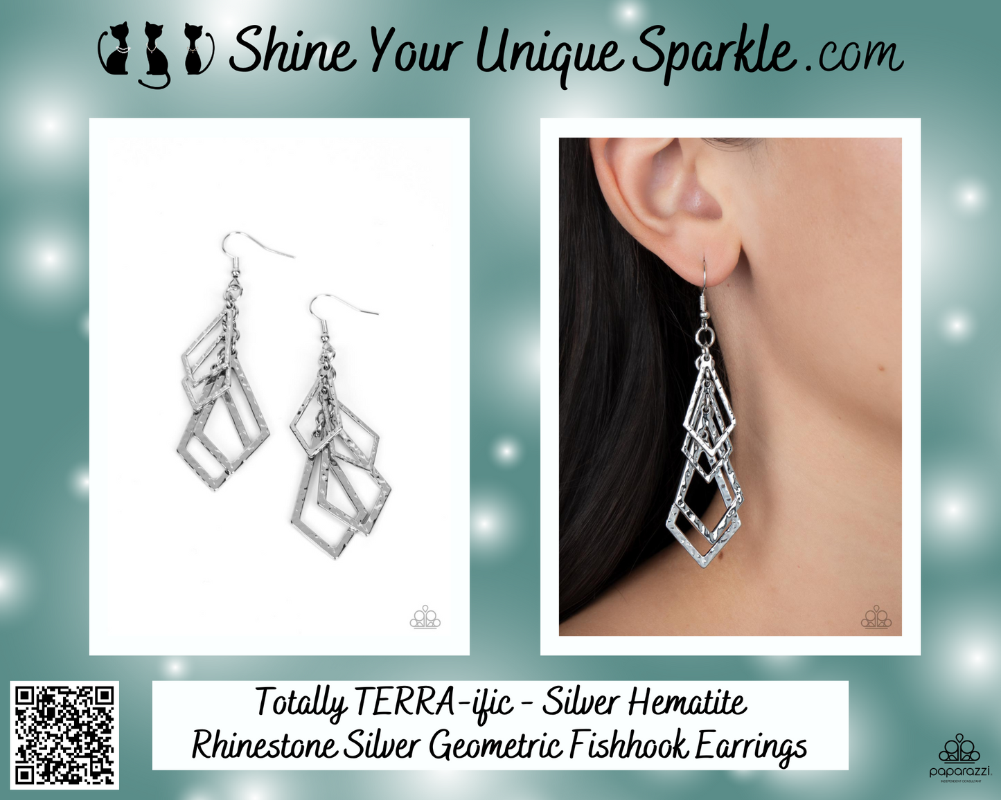 Totally TERRA-ific - Silver Hematite Rhinestone Silver Geometric Fishhook Earrings