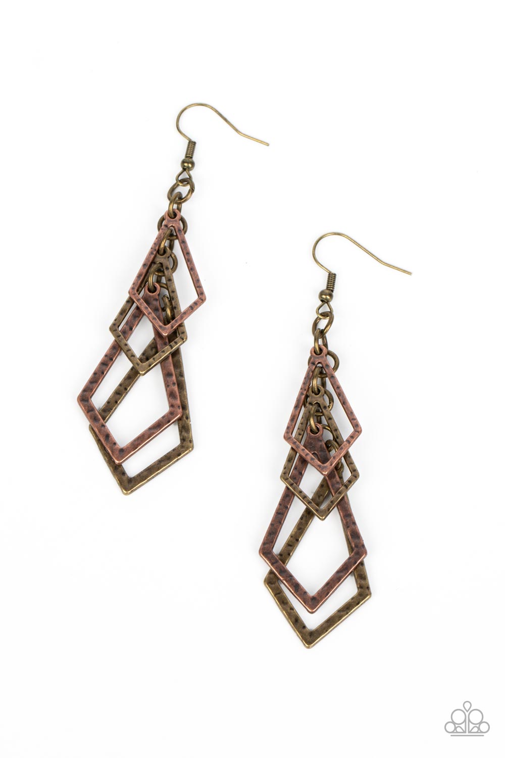Totally TERRA-ific - Multi Brass and Copper Geometric Fishhook Earrings