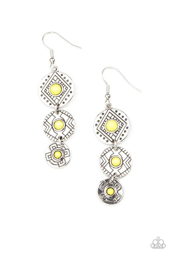 Totem Temptress - Yellow Bead Silver Fishhook Earrings