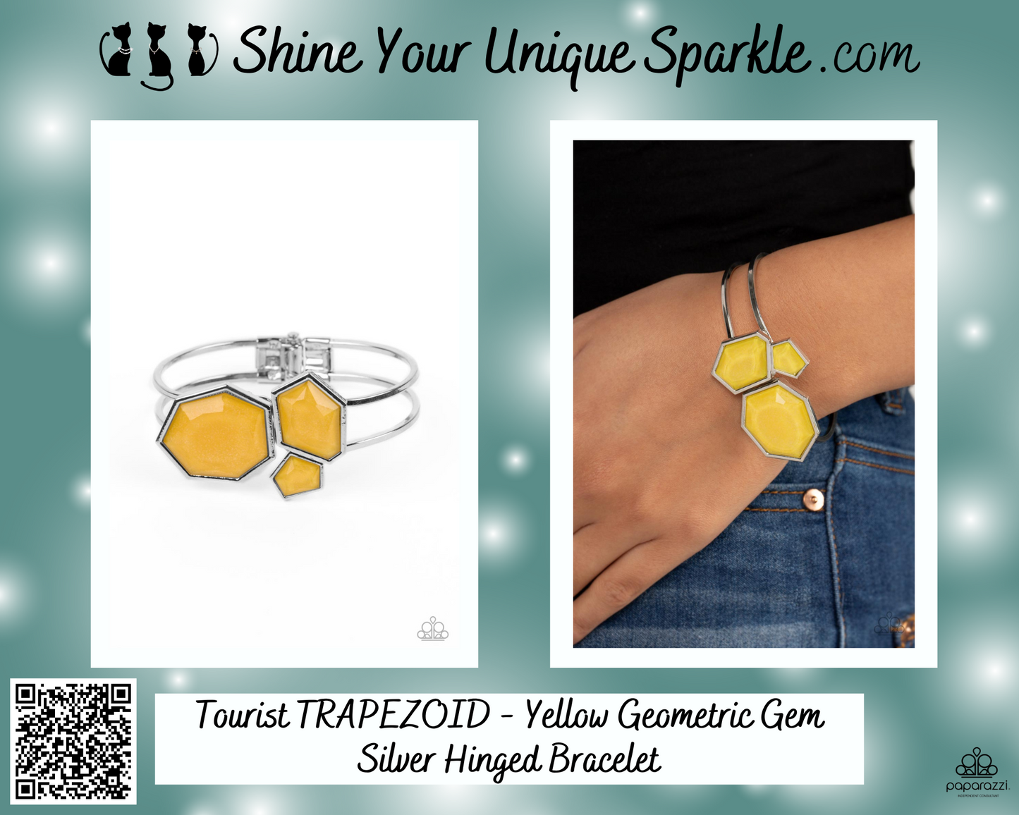 Tourist TRAPEZOID - Yellow Geometric Gem Silver Hinged Bracelet