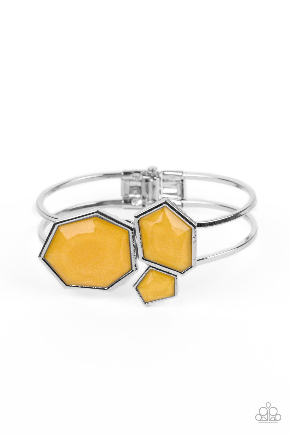 Tourist TRAPEZOID - Yellow Geometric Gem Silver Hinged Bracelet