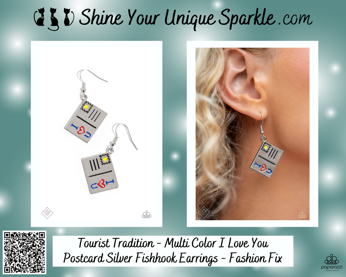 Tourist Tradition - Multi Color I Love You Postcard Silver Fishhook Earrings - Fashion Fix