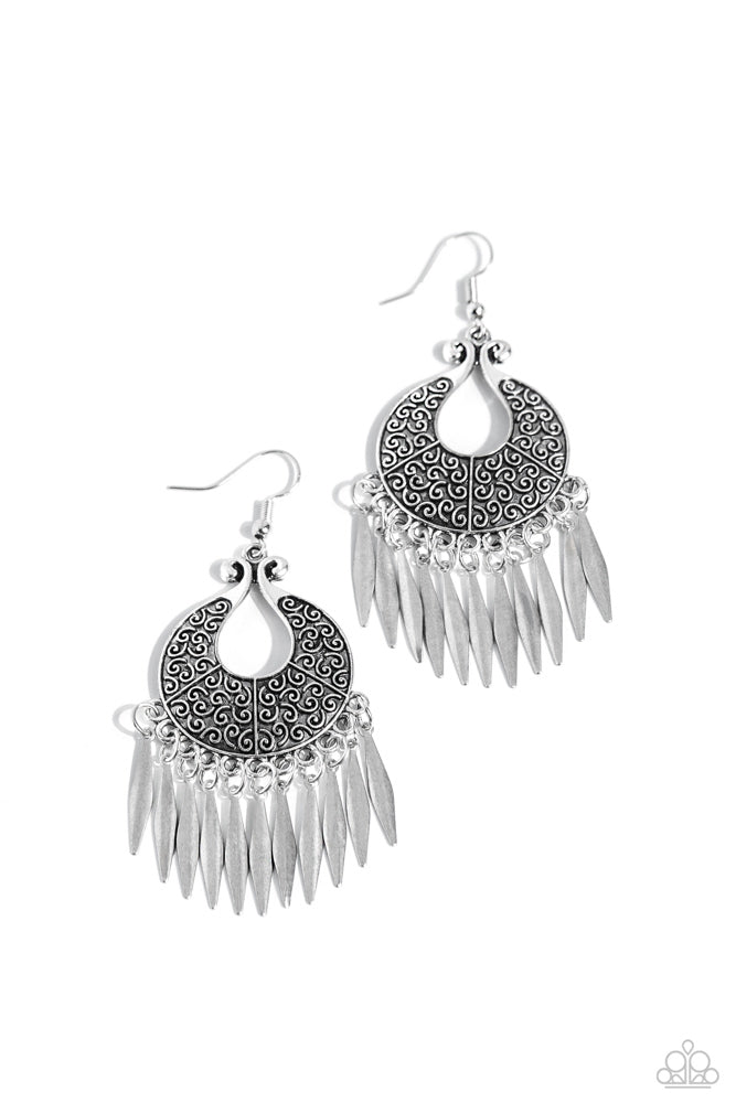 Tribal Charm - Silver Fringe Filigree Fishhook Earrings