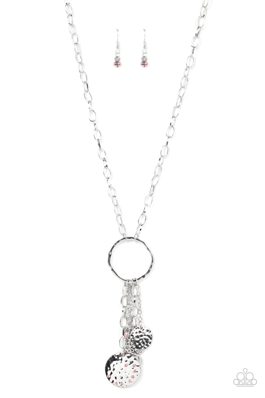 Trinket Twinkle - Pink Rhinestone Silver Charm Medium Necklace