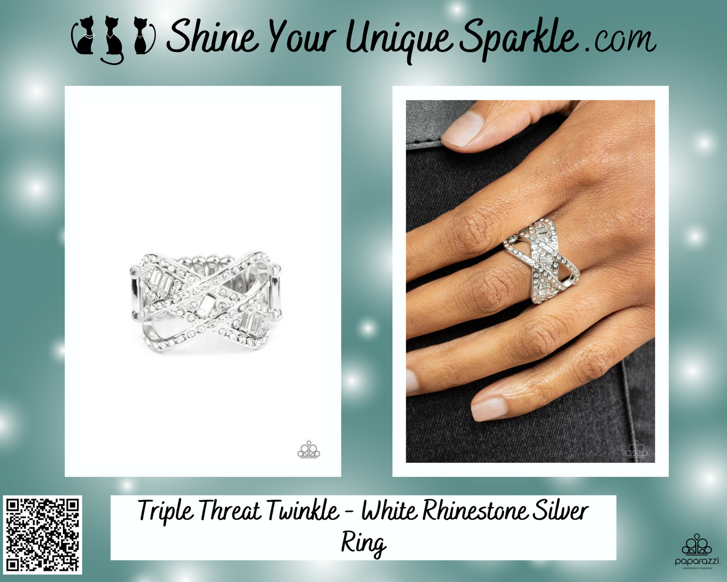 Triple Threat Twinkle - White Rhinestone Silver Ring