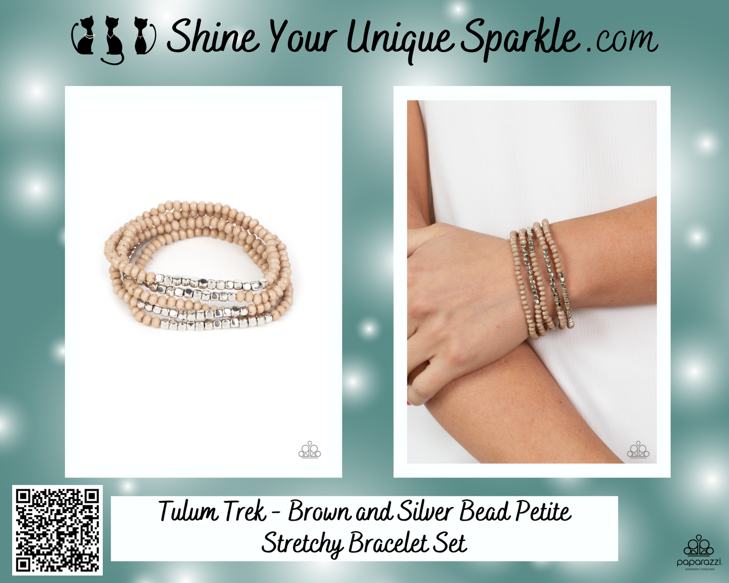 Tulum Trek - Brown and Silver Bead Petite Stretchy Bracelet Set