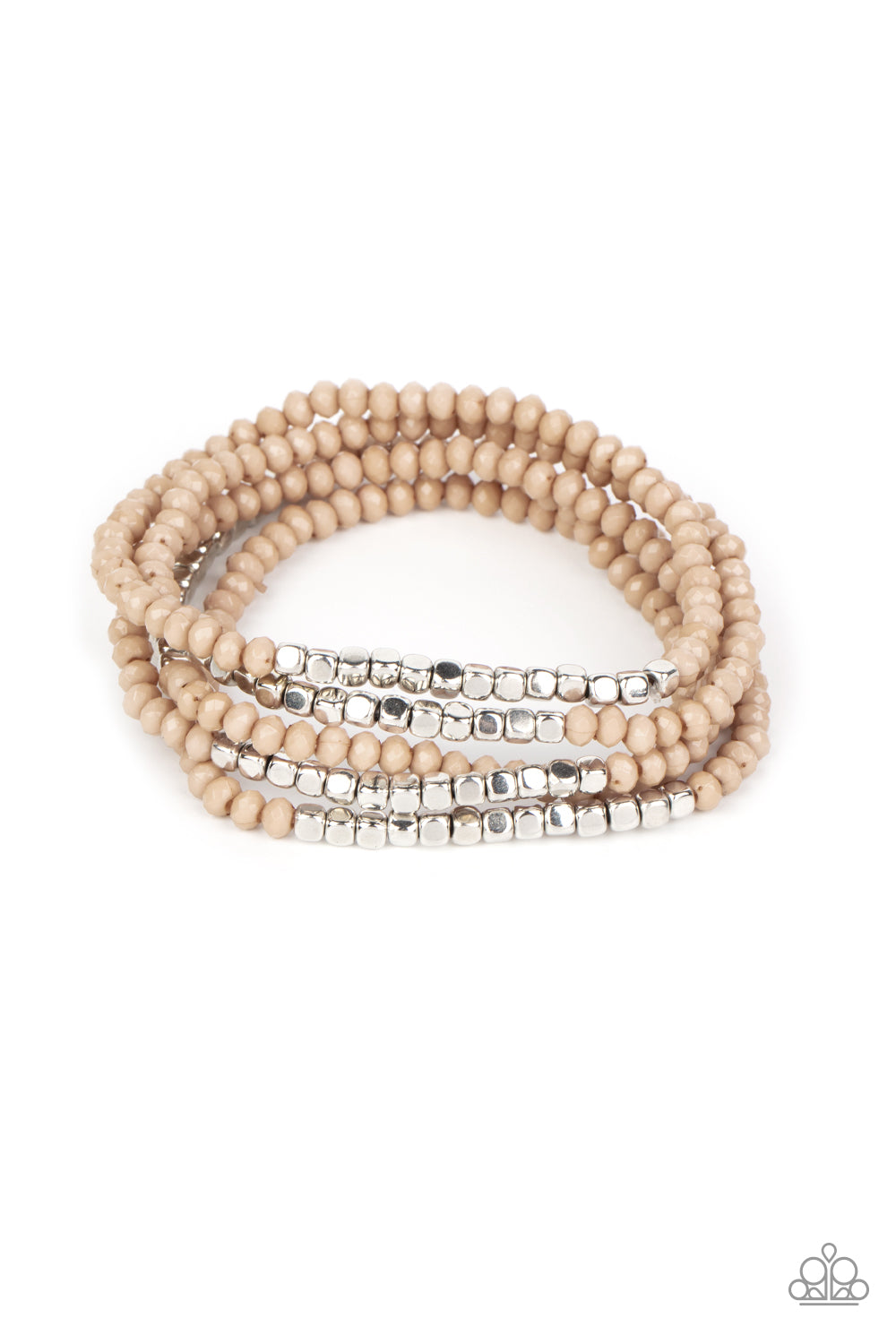 Tulum Trek - Brown and Silver Bead Petite Stretchy Bracelet Set