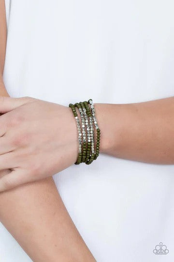 Tulum Trek - Green and Silver Bead Petite Stretchy Bracelet Set