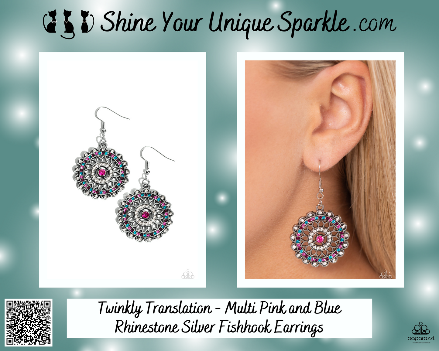 Twinkly Translation - Multi Pink and Blue Rhinestone Silver Fishhook Earrings