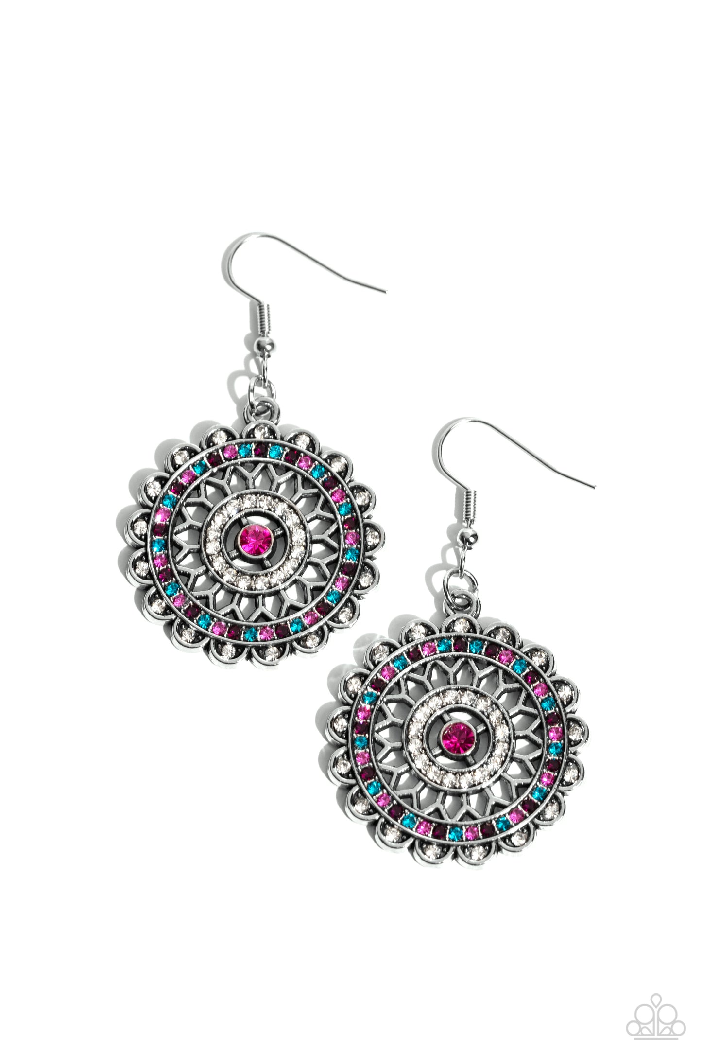 Twinkly Translation - Multi Pink and Blue Rhinestone Silver Fishhook Earrings