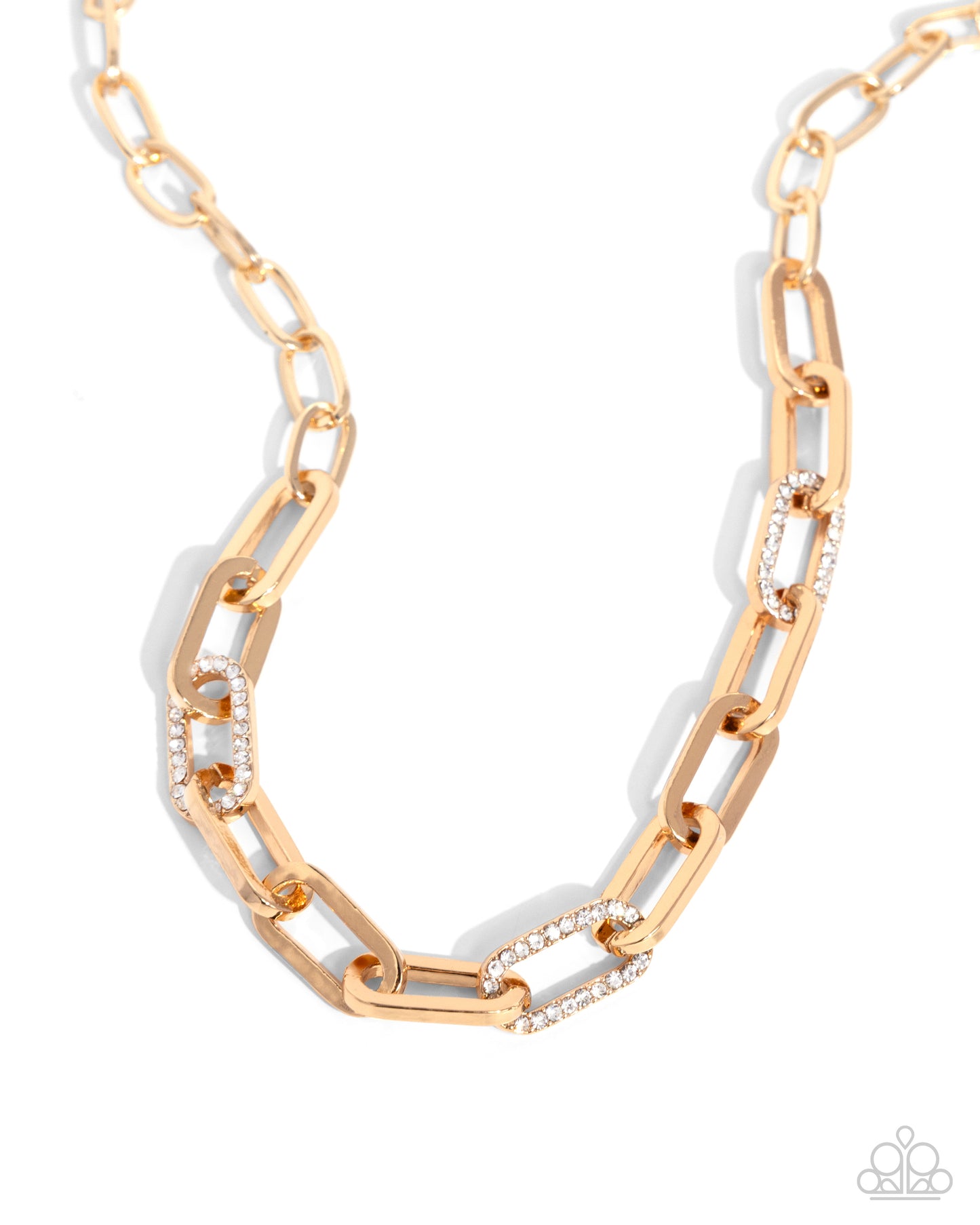 Understated Shimmer - Gold Chain Link White Rhinestone Choker Necklace