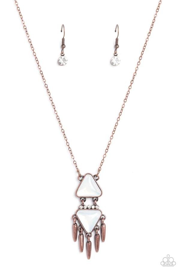 Under the FRINGE - Copper Fringe Opalescent Triangle Pendant, Short Necklace