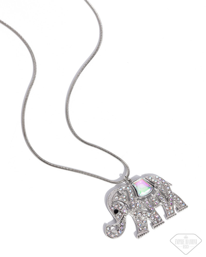 Unforgettable Shimmer - Multi Iridescent Rhinestone Elephant Silver Short Necklace -Empire Diamond Exclusive