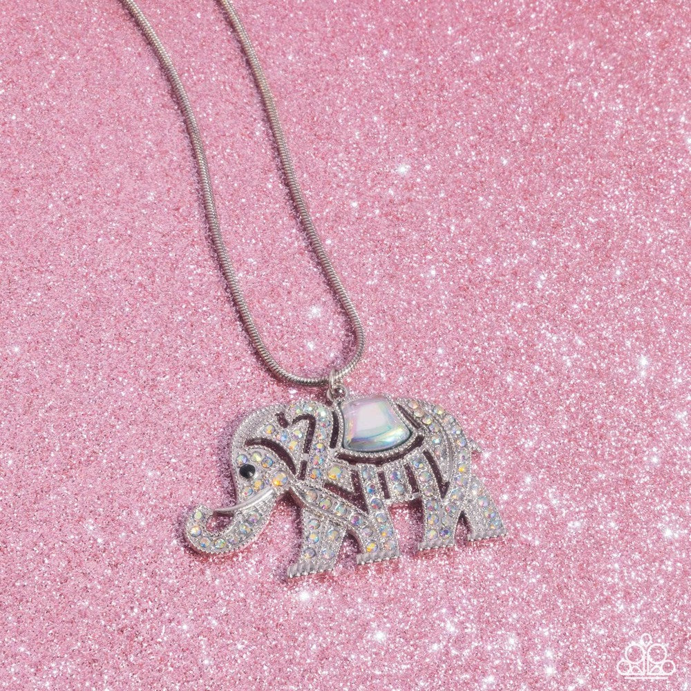 Unforgettable Shimmer - Multi Iridescent Rhinestone Elephant Silver Short Necklace -Empire Diamond Exclusive