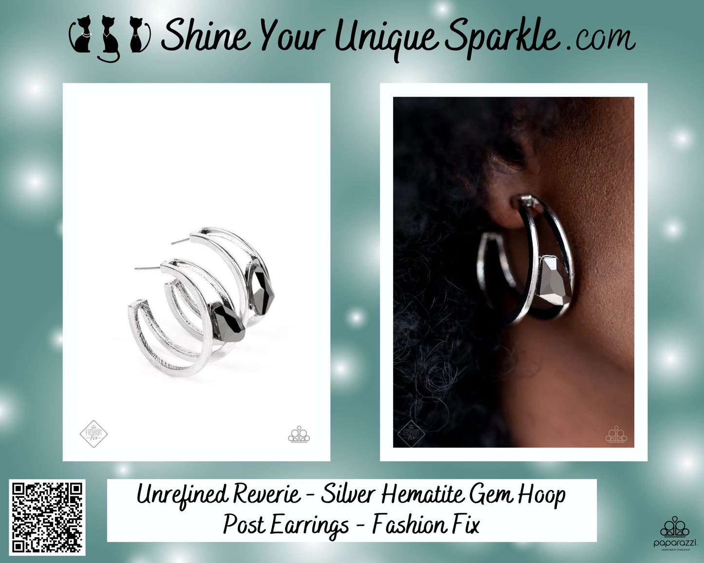 Unrefined Reverie - Silver Hematite Gem Hoop Post Earrings - Fashion Fix