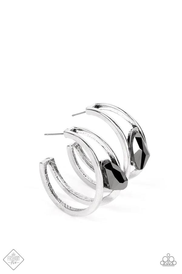 Unrefined Reverie - Silver Hematite Gem Hoop Post Earrings - Fashion Fix