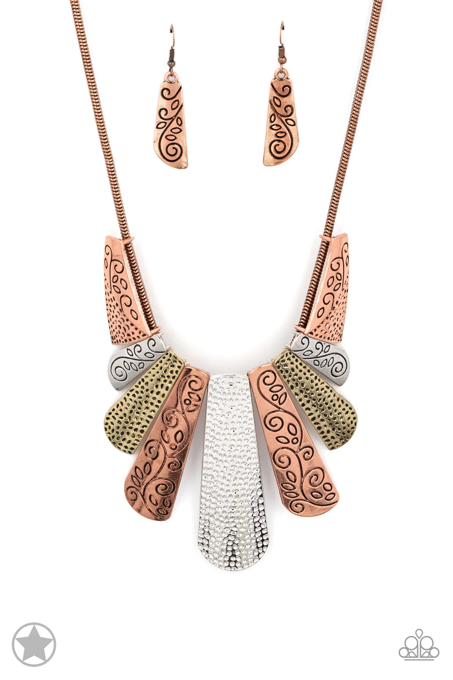 Untamed - Copper Silver Brass Mixed Metal Plate Statement Short Necklace - Blockbuster