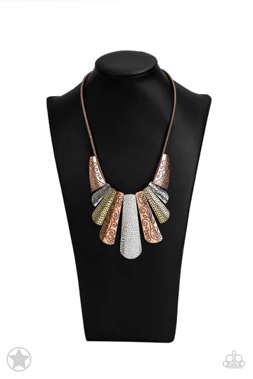 Untamed - Copper Silver Brass Mixed Metal Plate Statement Short Necklace - Blockbuster