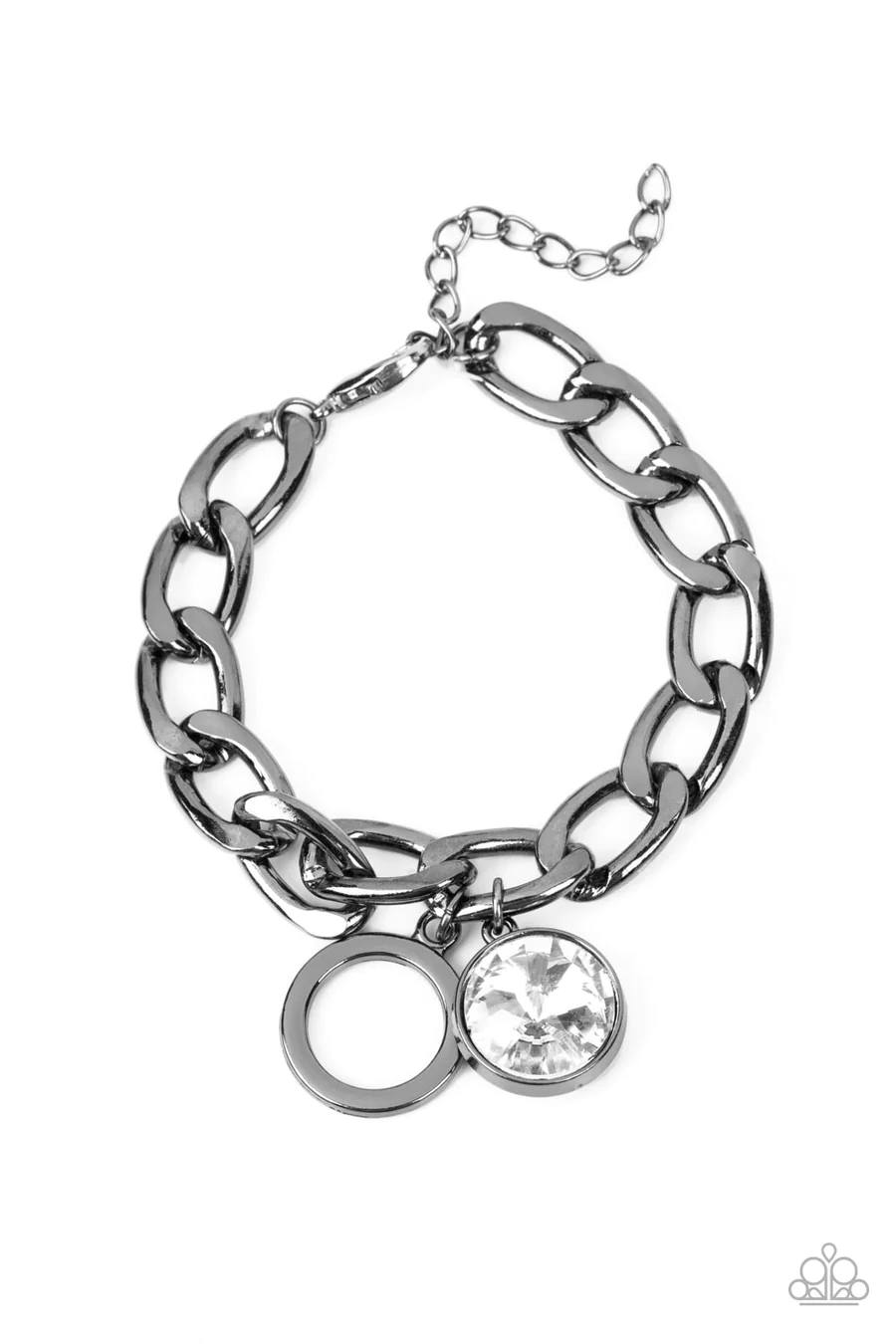 Unyielding Roar - Black Gunmetal Chain White Gem Clasp Bracelet