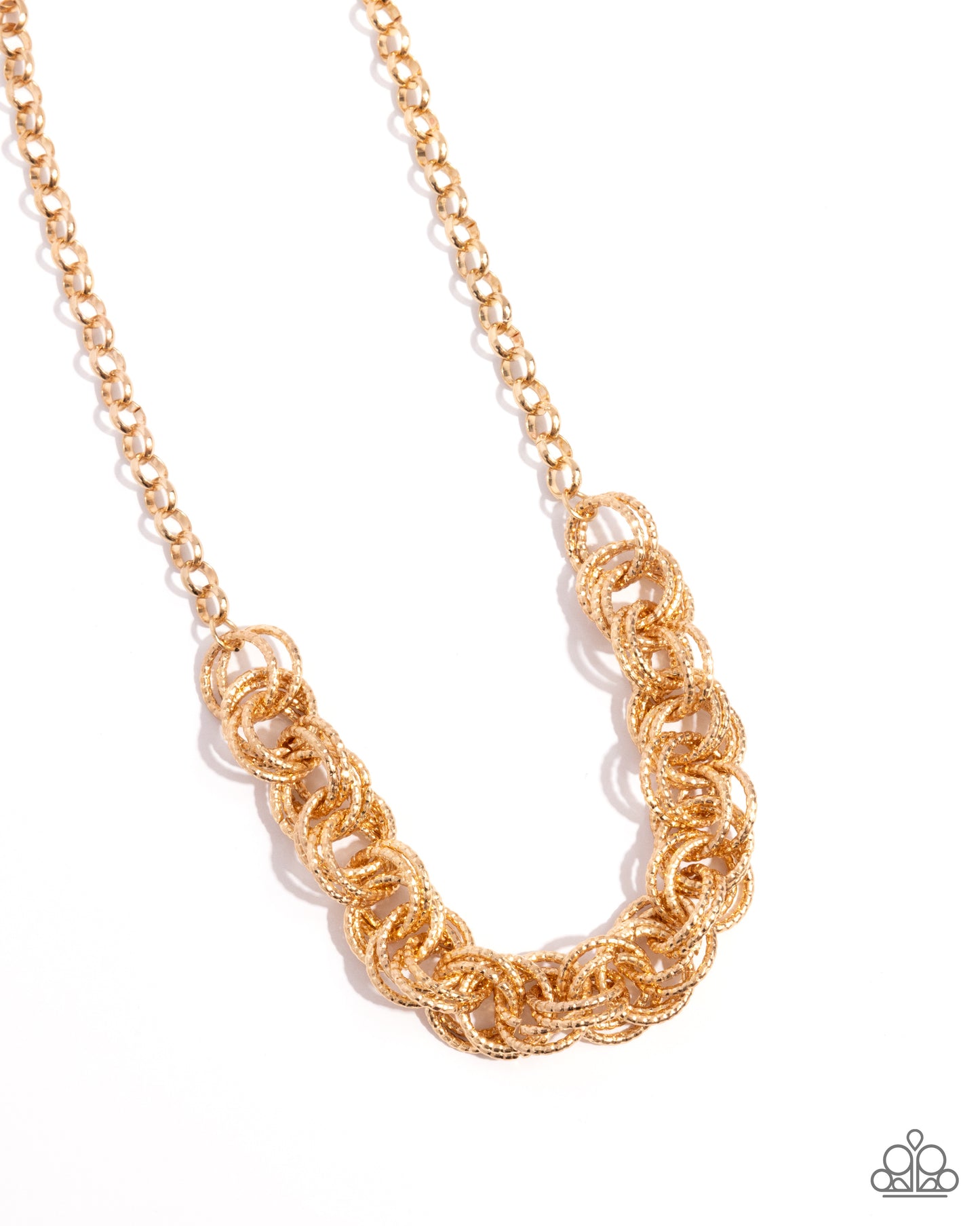 PERFECT MATCH / SET: Urban Acoustics - Gold Textured Circle Short Necklace AND Audible Shimmer - Gold Textured Circle Clasp Bracelet