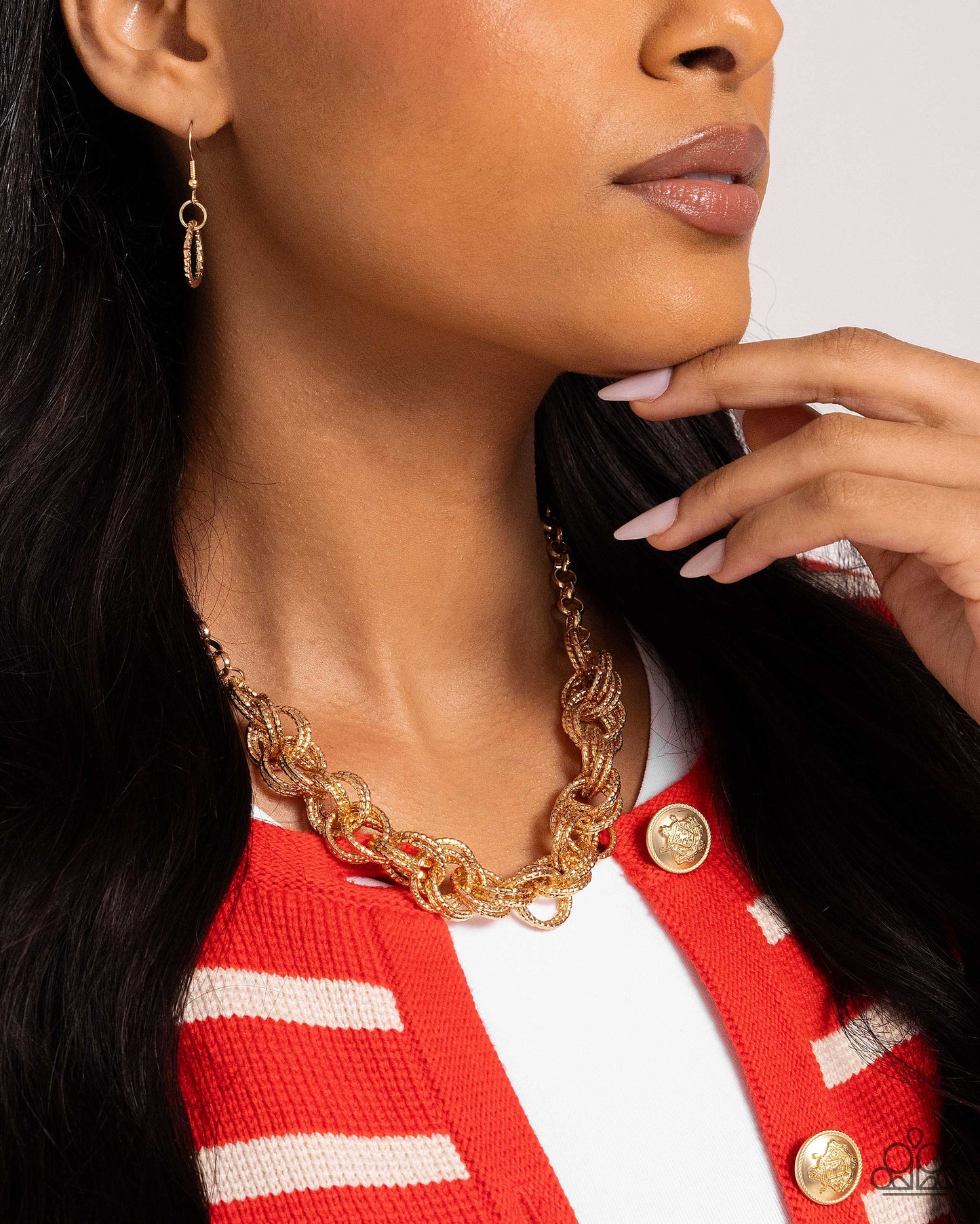 PERFECT MATCH / SET: Urban Acoustics - Gold Textured Circle Short Necklace AND Audible Shimmer - Gold Textured Circle Clasp Bracelet