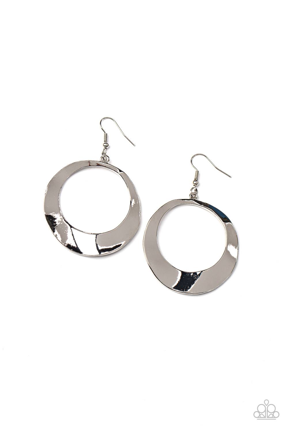Urban Eclipse - Warped Silver Hoop Fishhook Earrings