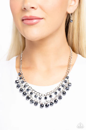 Urban Palace - Blue Metallic Bead Silver Short Necklace