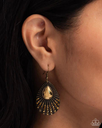 Urban Relic - Brass Aurum Gem Teardrop Earrings