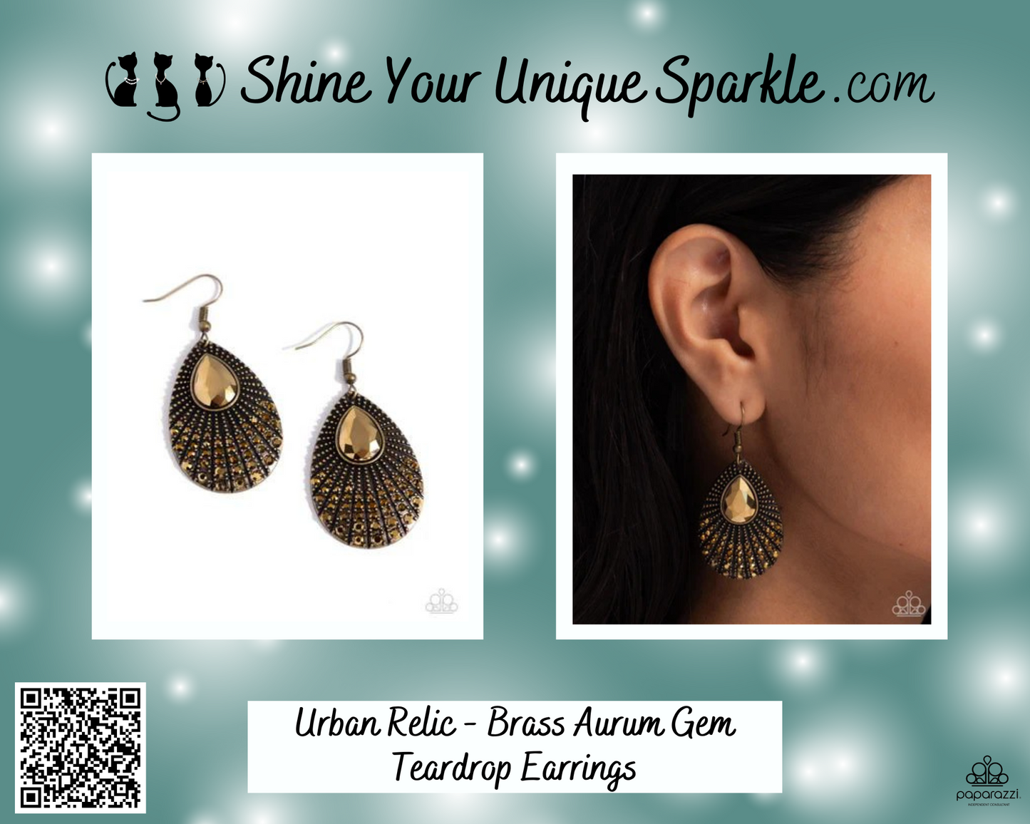 Urban Relic - Brass Aurum Gem Teardrop Earrings