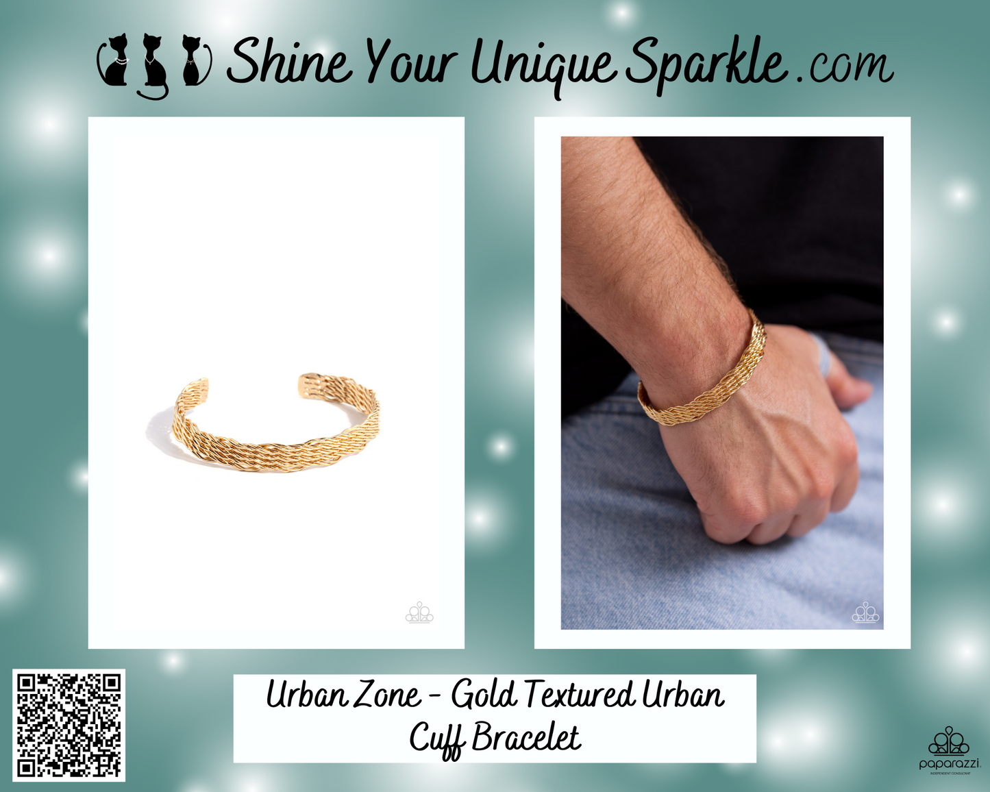 Urban Zone - Gold Textured Urban Cuff Bracelet