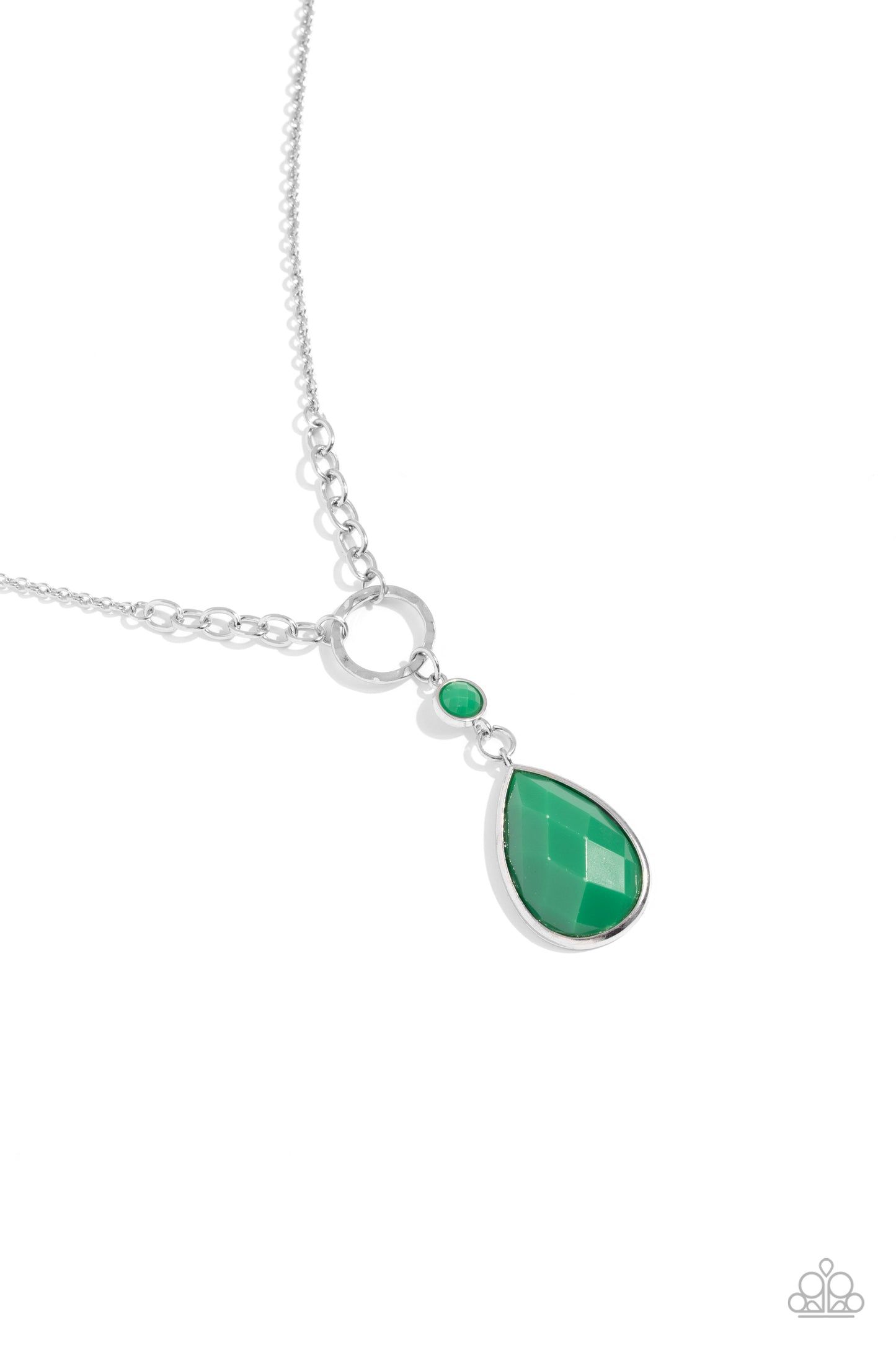 Valley Girl Glamour - Green Minty Teardrop Bead Silver Short Necklace