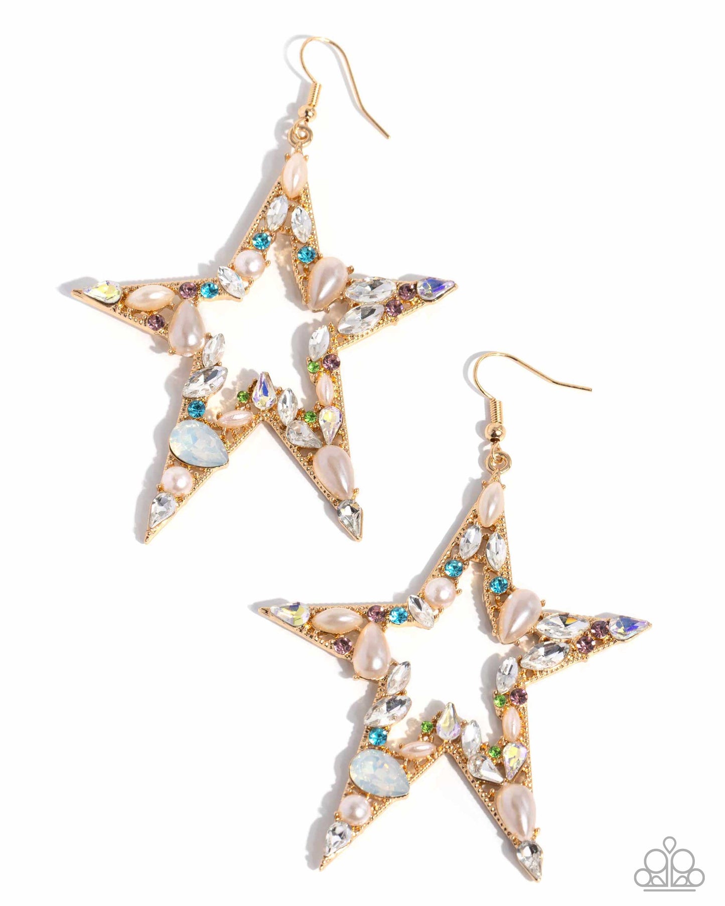 Variegated Value - Multi Color Rhonestone Gold Star Fishhook Earrings - Life of the Party