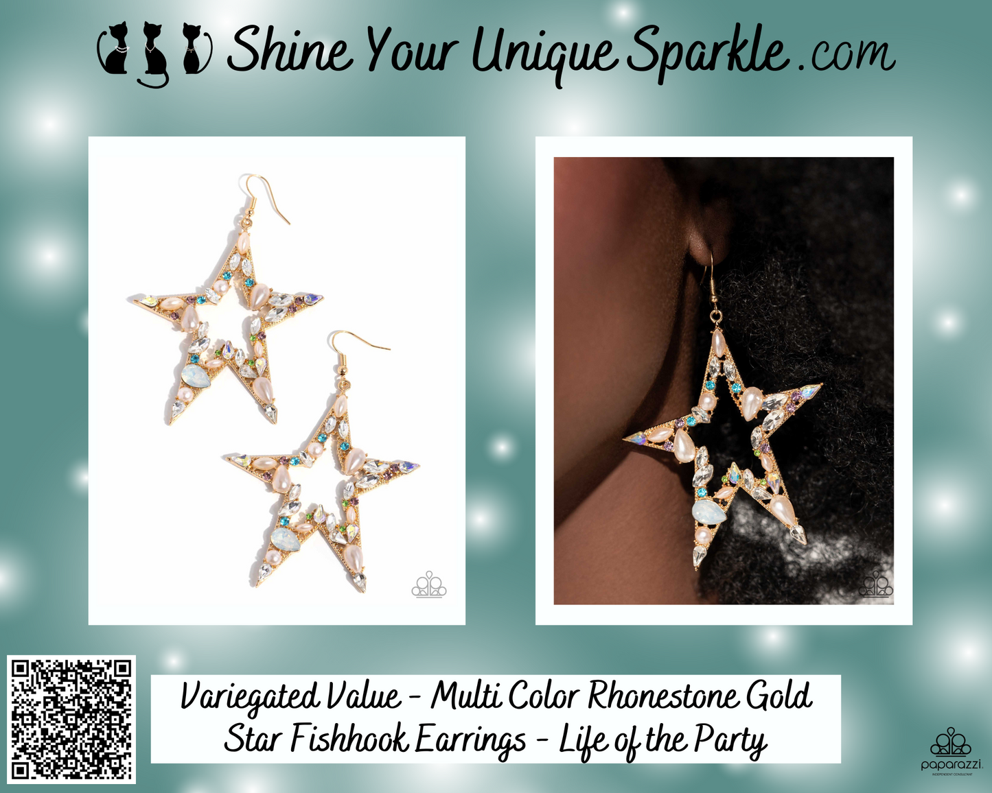 Variegated Value - Multi Color Rhonestone Gold Star Fishhook Earrings - Life of the Party