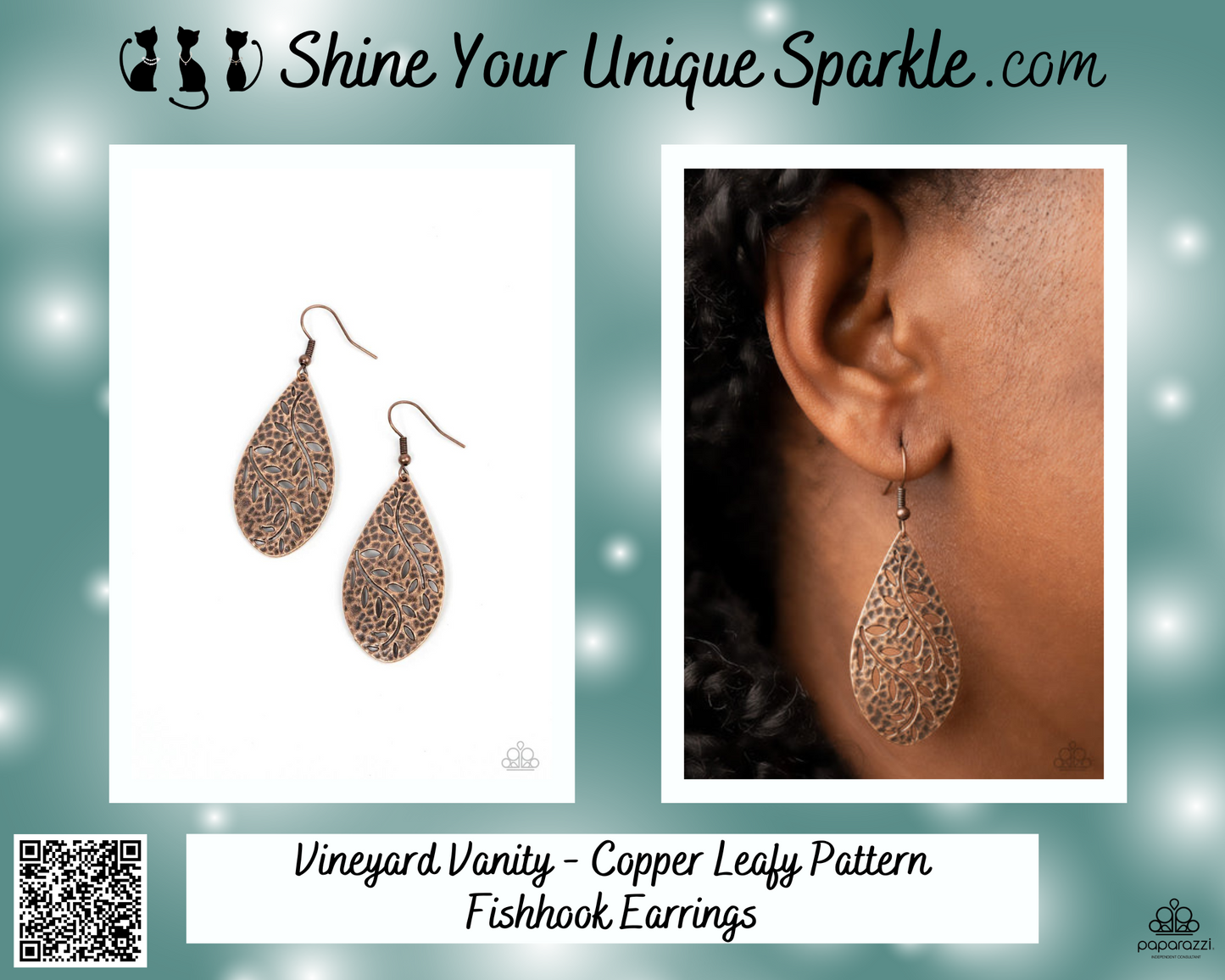 Vineyard Vanity - Copper Leafy Pattern Fishhook Earrings