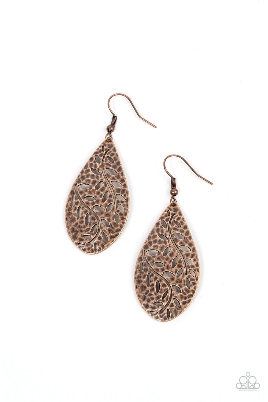 Vineyard Vanity - Copper Leafy Pattern Fishhook Earrings