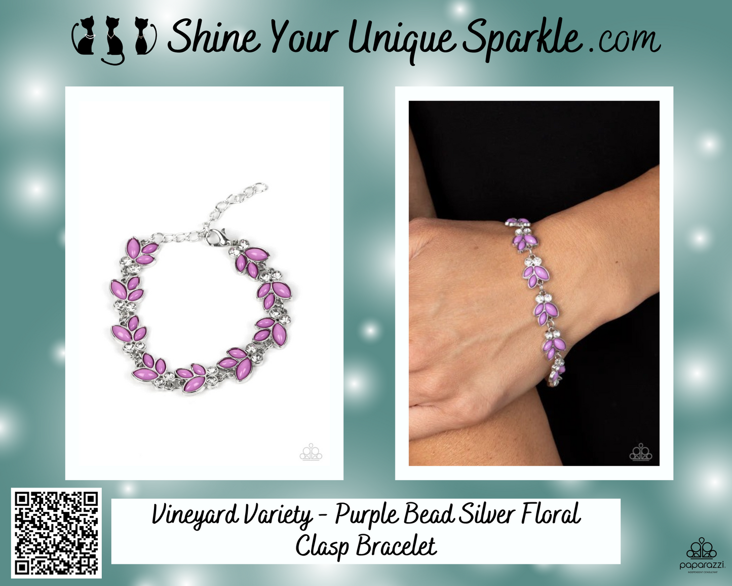 Vineyard Variety - Purple Bead Silver Floral Clasp Bracelet