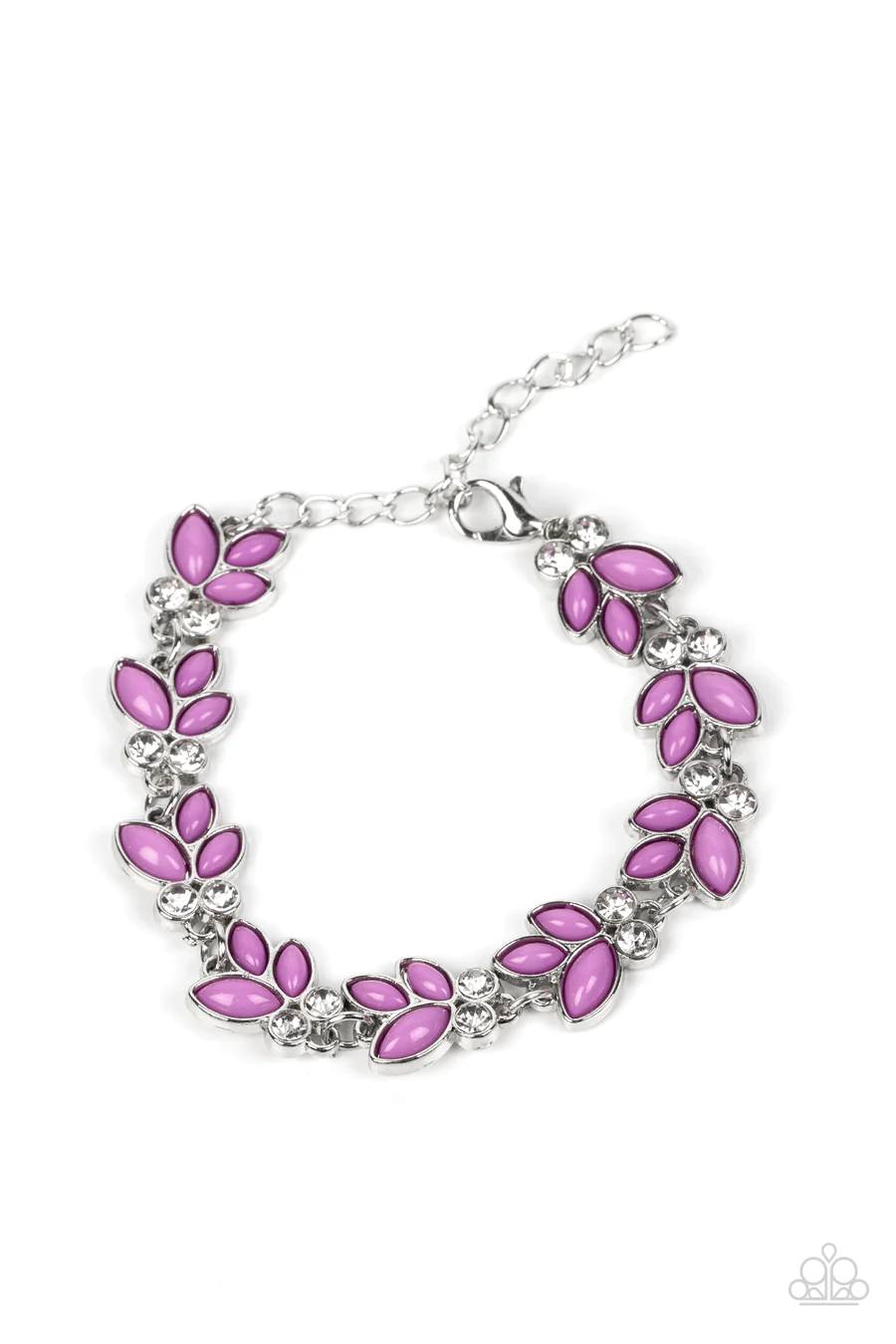 Vineyard Variety - Purple Bead Silver Floral Clasp Bracelet