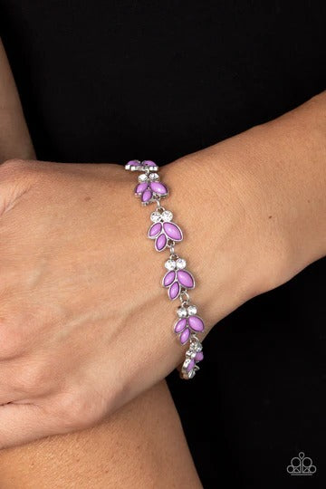 Vineyard Variety - Purple Bead Silver Floral Clasp Bracelet