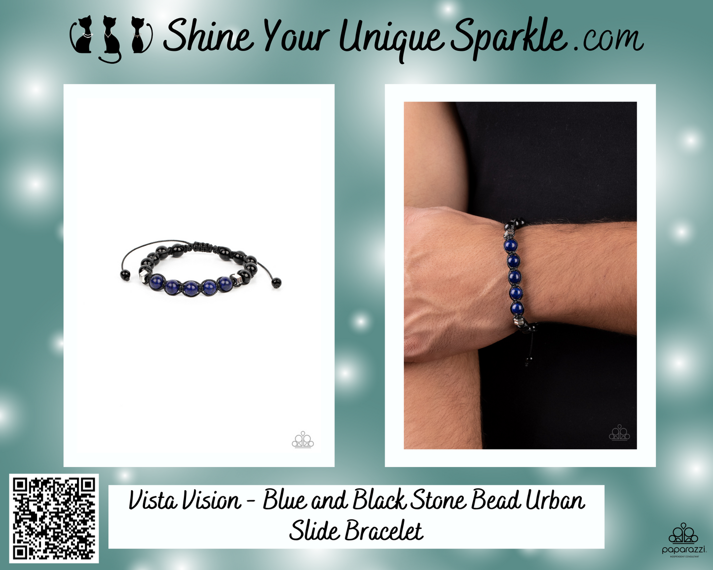 Vista Vision - Blue and Black Stone Bead Urban Slide Bracelet