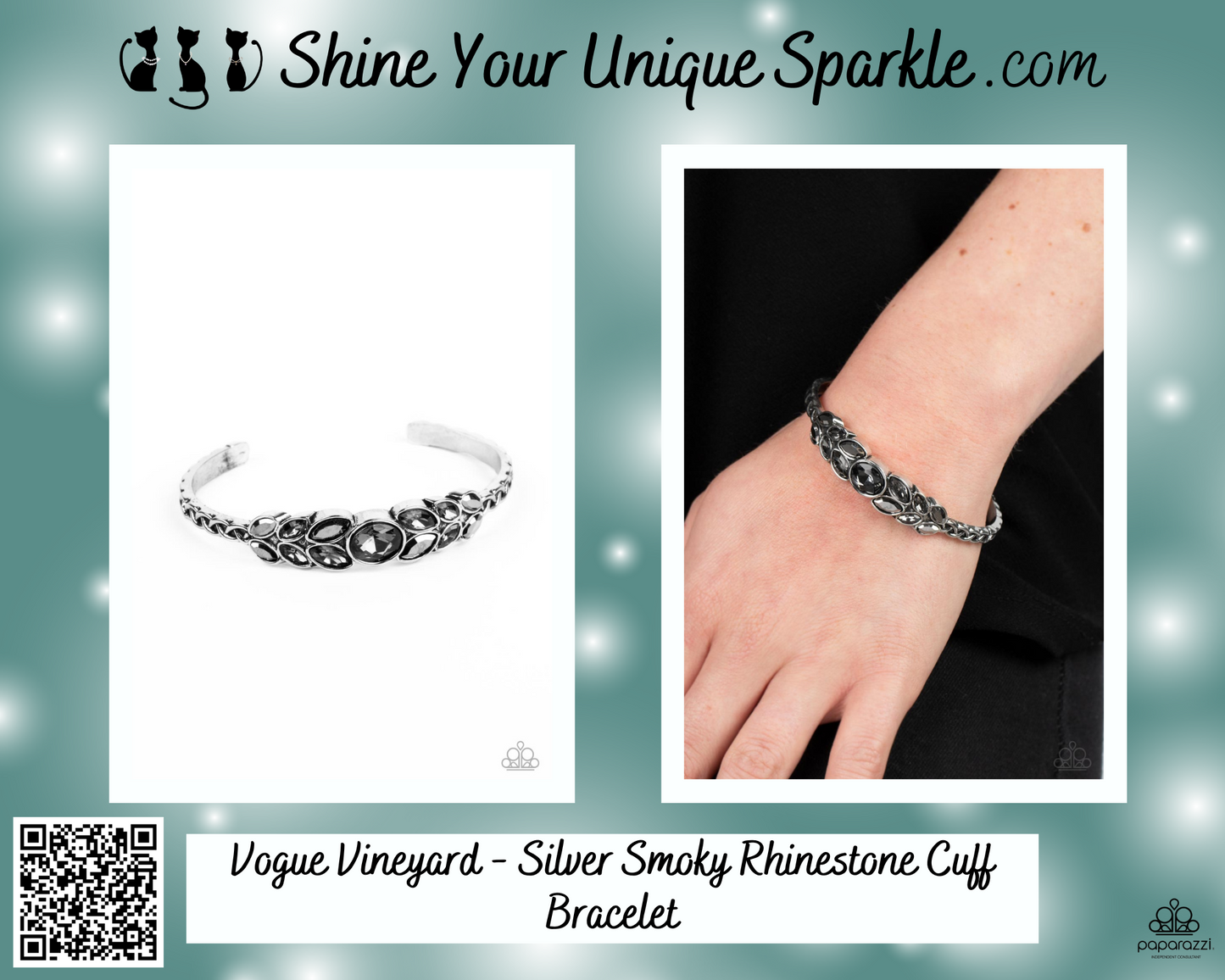 Vogue Vineyard - Silver Smoky Rhinestone Cuff Bracelet