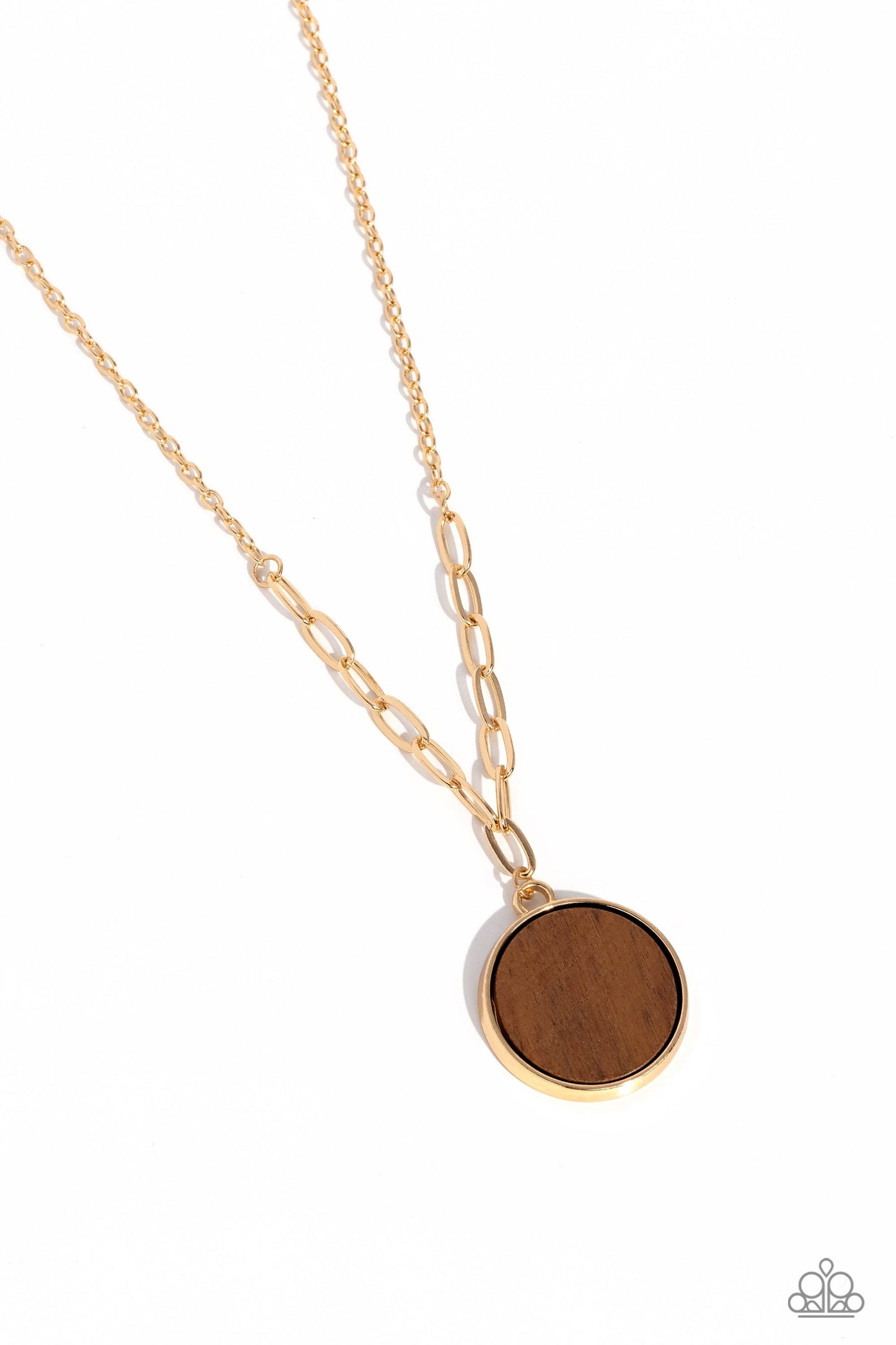 WOODnt Dream of It - Gold Chain Brown Wooden Circle Short Necklace