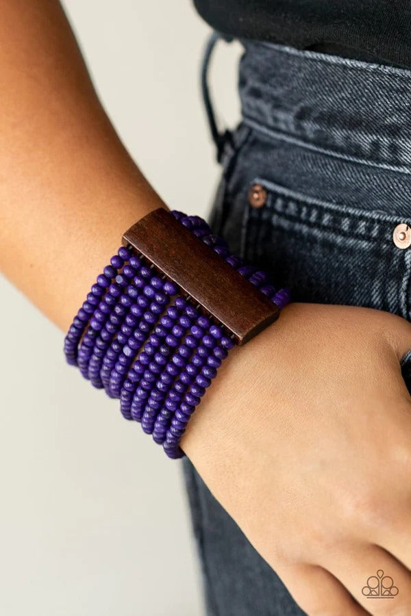 Waikiki Wonderland - Purple and Brown Wooden Bead Stretchy Bracelet