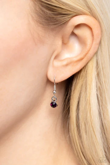 Wallflower Wonderland - Purple Rhinestone Silver Flower Short Necklace