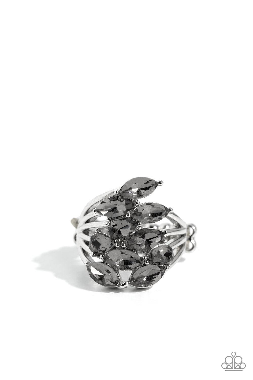 Wave of Whimsy - Silver Smoky Rhinestone Ring