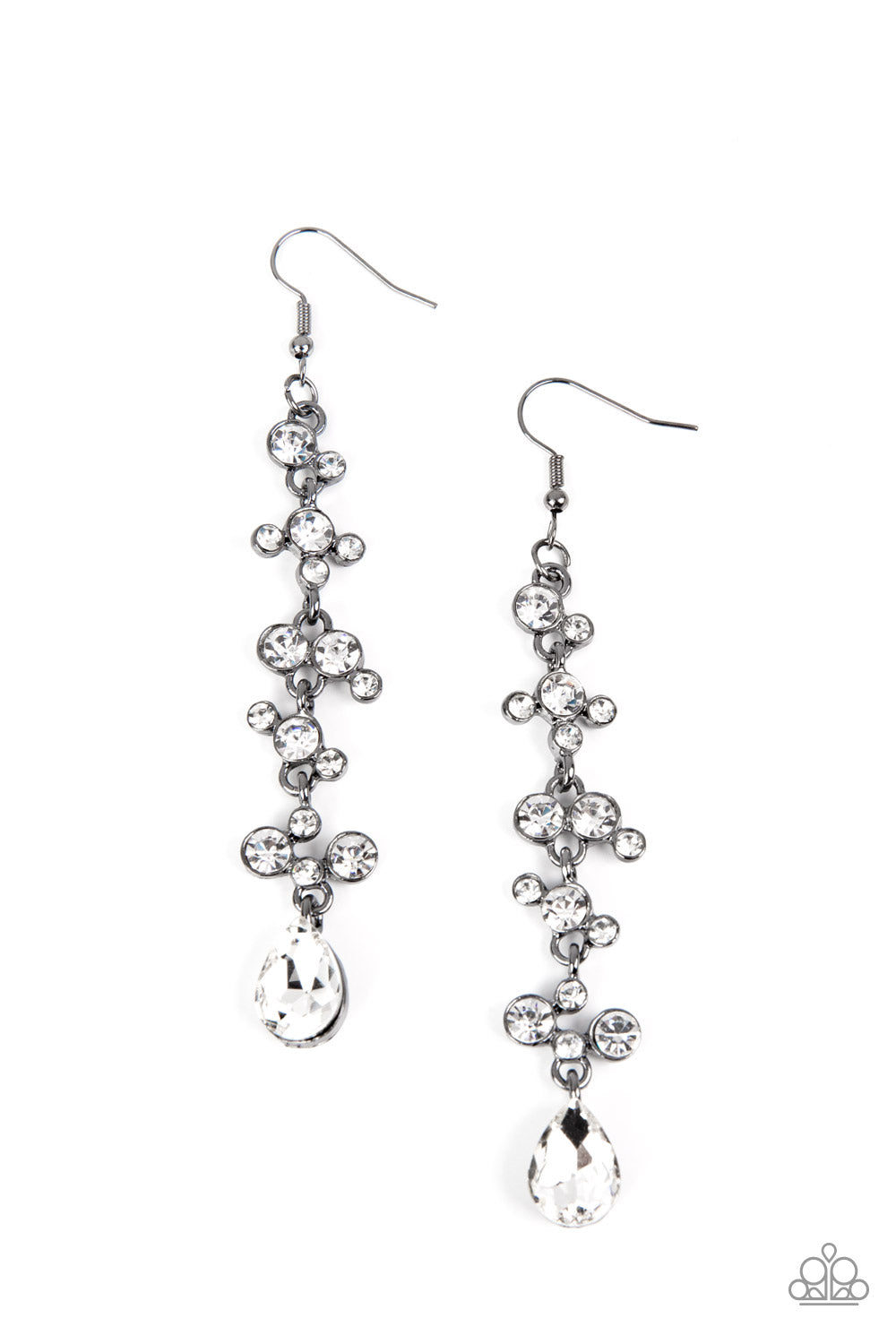 Wedding Day Dazzle - Black Gunmetal White Rhinestone Fishhook Earrings
