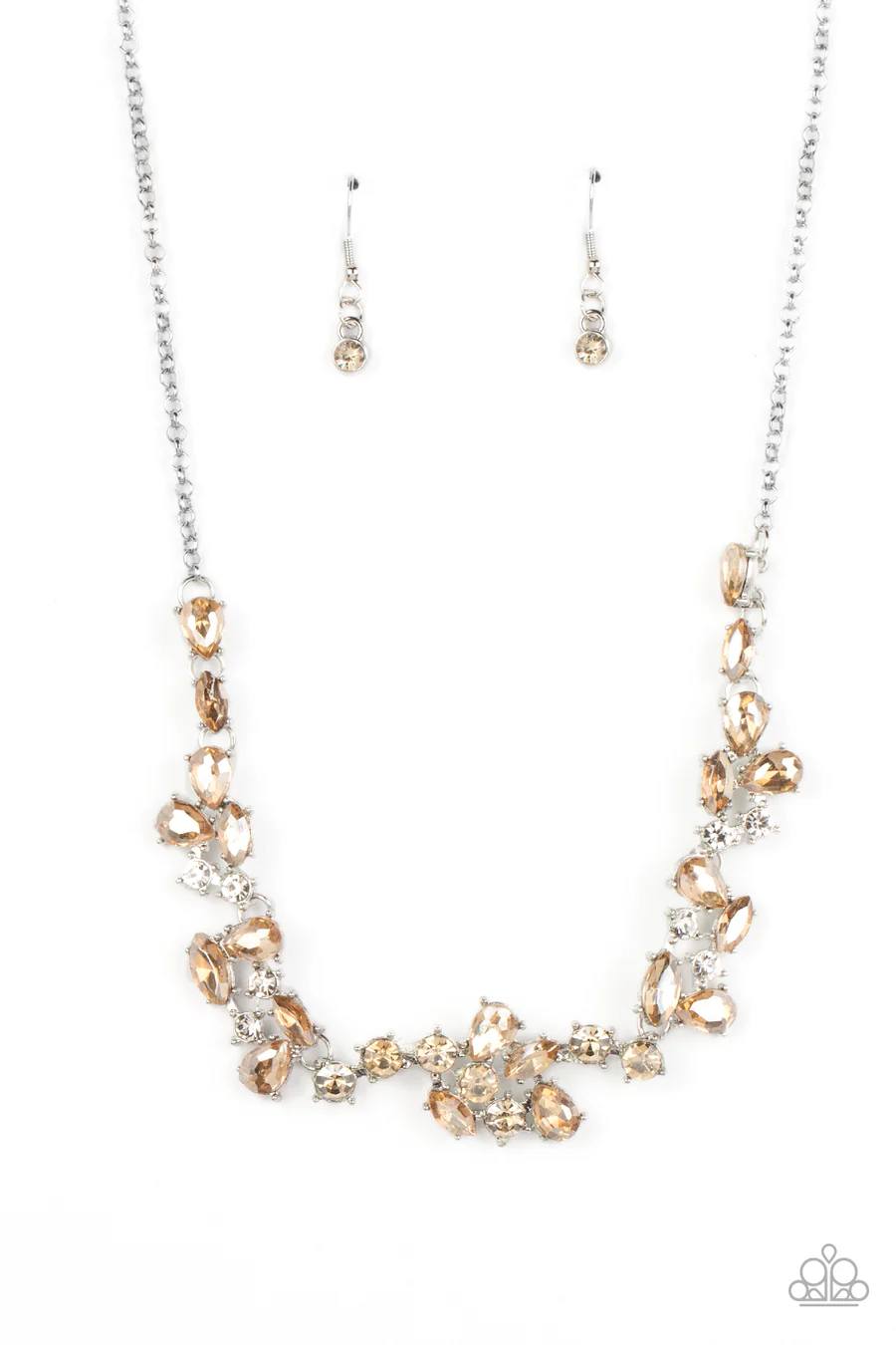 Welcome to the Ice Age - Brown Rhinestone Gem Short Silver Necklace